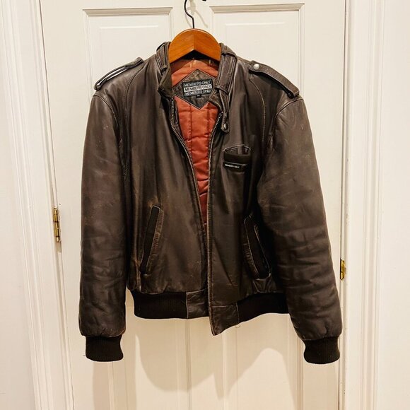 Vintage Distressed Members Only Leather Jacket Size 42 Large - Picture 7 of 16